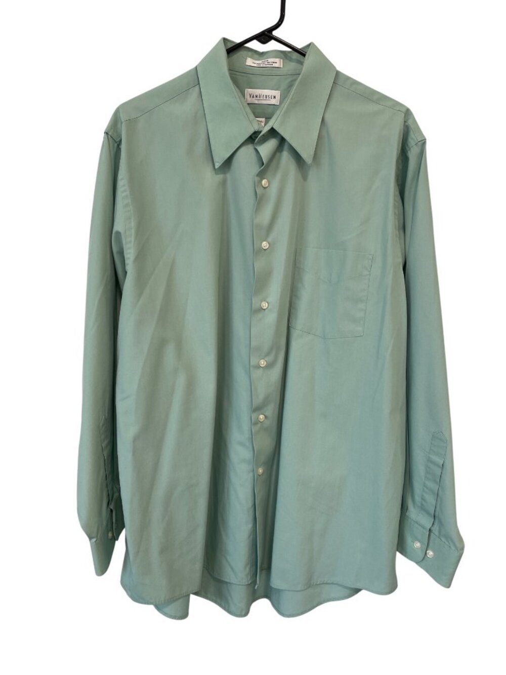 Van Heusen Dress Shirt XL 17.5 Neck 34/35 Green Wrinkle Free Poplin Old Money